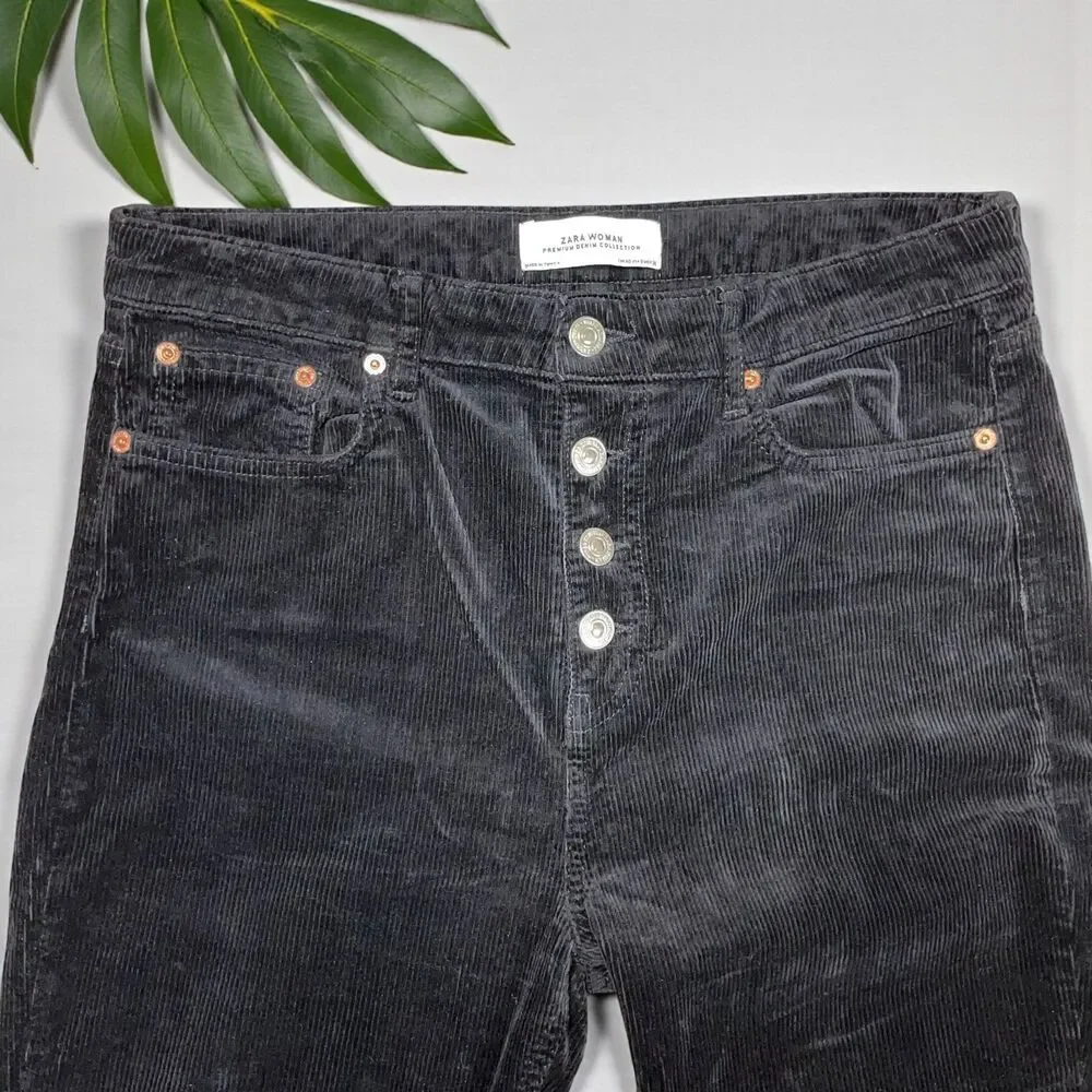 Zara Woman High-Rise Corduroy Button-Fly Cropped Kick Flare Pants